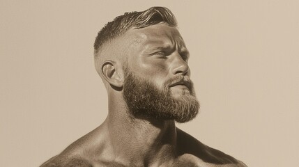 Strong and confident male portrait captured in a vintage style emphasizing masculinity and personal strength in a natural setting