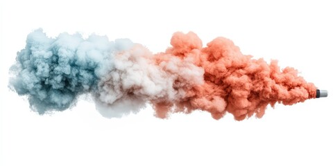 Abstract Orange and Blue Smoke Cloud Explosion Isolated on White Background