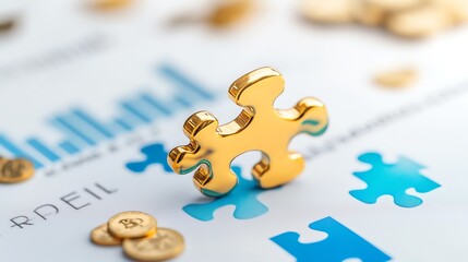 Obraz premium Golden puzzle piece fitting into a chart of longterm investments, showing gold s role in completing a diversified financial strategy