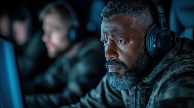 Ethnically diverse group of IT professionals solving cybersecurity issues, showcasing the global nature of technology and security