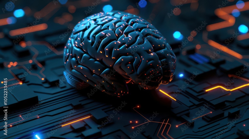 Aufkleber conceptual image of a human brain on a digital circuit board, symbolizing artificial intelligence an