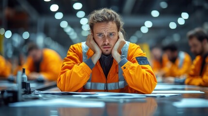 Colleagues working in silence after a disagreement on the production line, representing unresolved conflict in a high-stress environment
