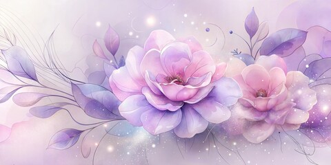 Obraz premium Delicate pink and purple floral composition on soft pastel background