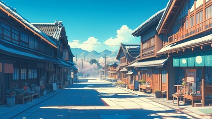 イラスト調の日本の昭和時代の風景画像