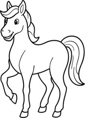 Cute Cartoon Horse Coloring Page Illustration