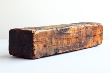 Fototapeta premium A weathered wooden beam lies on a white background.
