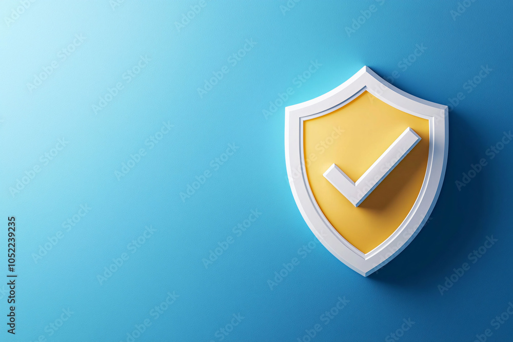 Poster shield symbol with check mark represents security and trust
