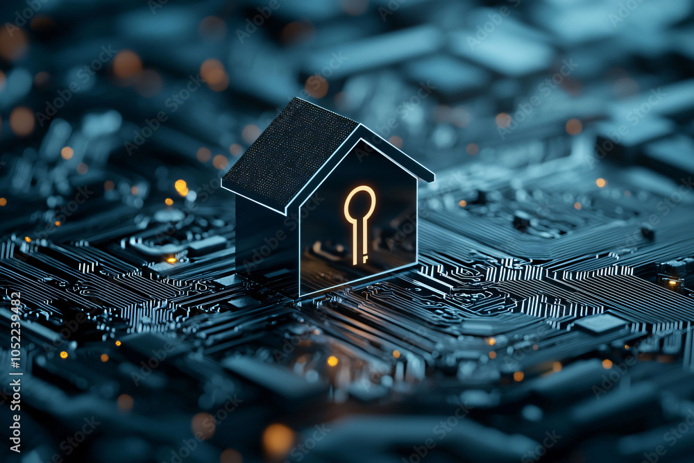 Poster secure keyhole overlay visualizing home protection in digital world