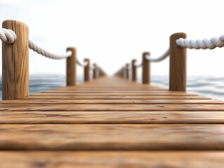 Obraz premium A serene wooden pier extending over calm waters, inviting tranquility and reflection, perfect for seaside escapes.