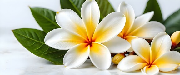 Fototapeta premium white frangipani flowers isolated on white. AI generated