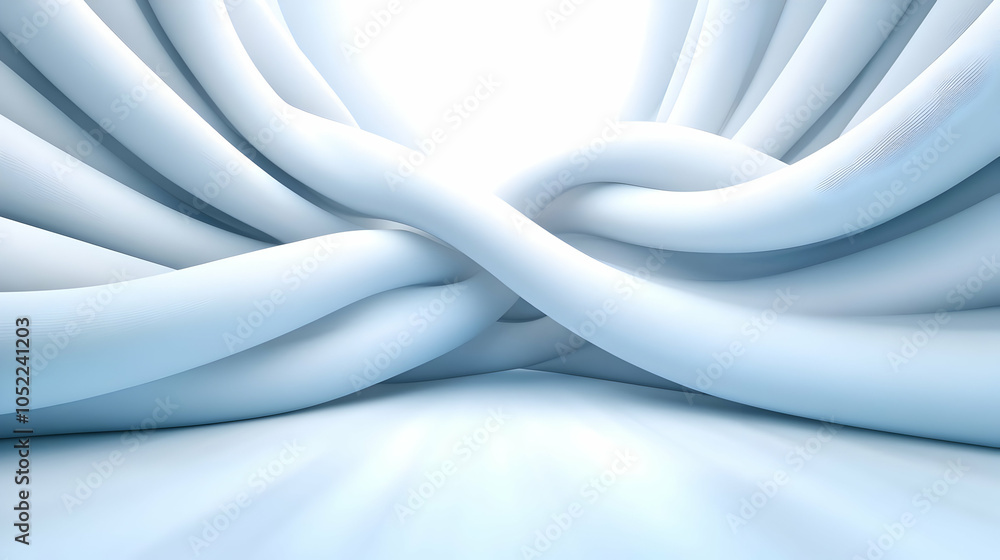 Poster abstract flowing curves in soft white tones, creating a serene and modern atmosphere.