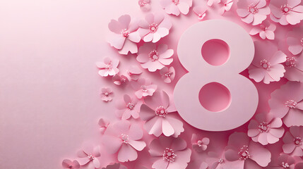 A pink background with flowers and the number 8 in the middle