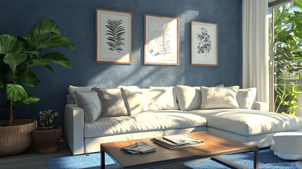 Modern living room with elegant furniture and ambient lighting. modern living room.