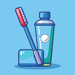 Floating Toothpaste And Toothbrush Cartoon Vector Icon Illustration Bathroom Object Icon Isolated
