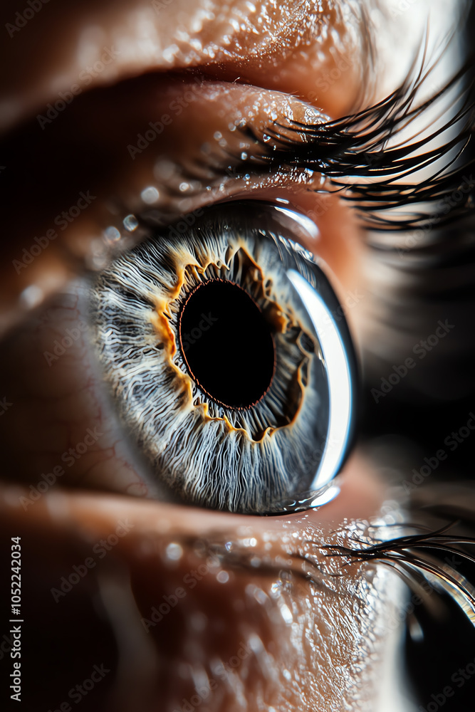Poster a close-up view of a human eye capturing intricate patterns and vibrant colors in detail
