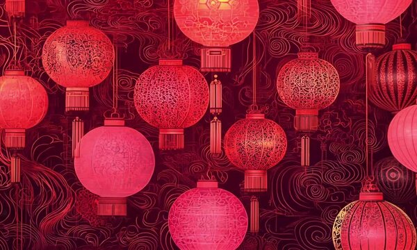 Red chinese traditional lanterns pattern festive asian background