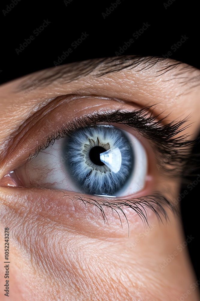 Poster exploring the depths of human emotion through the captivating gaze of an eye revealing intricate pat