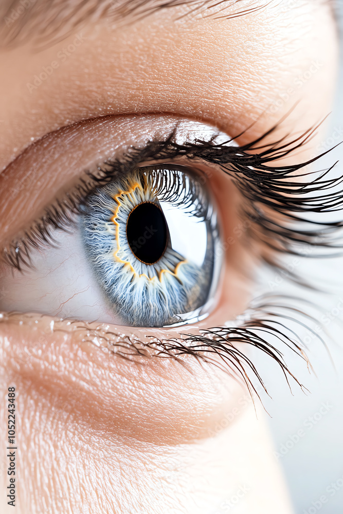 Poster a close-up view of a beautiful human eye with intricate patterns and colors