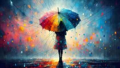 someone who is sad under the rain, abstract, Generative AI