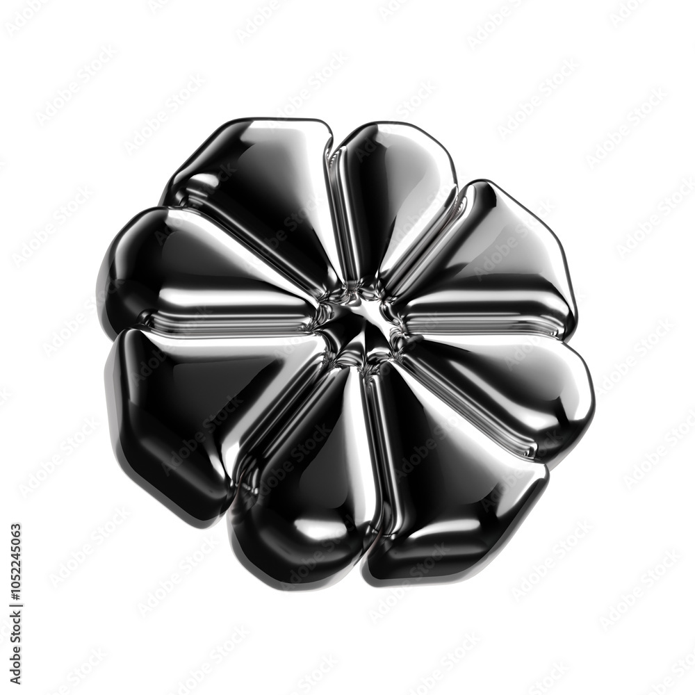 Poster inflatable metallic 3d shape. futuristic geometric object. abstract chrome metal 3d element