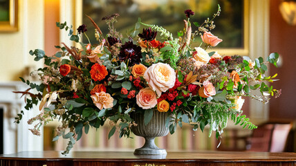 Beautiful autumn flowers bouquet, autumnal botanical home decor and floral arrangement, English countryside style and florist design for floral shop, flower arranging workshop or classes idea