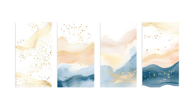 A set of four watercolor paintings with a beach theme