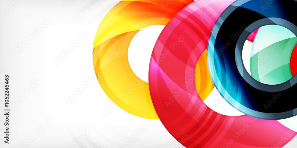 Poster bright colorful circles with light effects. abstract background