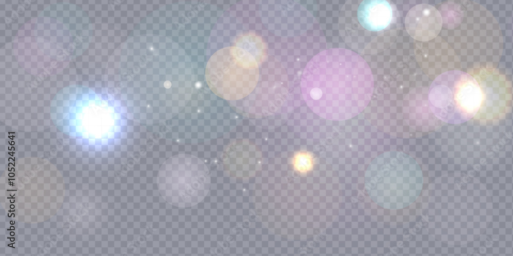 Poster sparkling glare light effects with colorful shimmer. beautiful lens flare effect with bokeh, glitter
