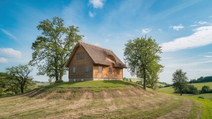 Obraz premium A house with a roof that says the house .