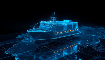 Cruise ship traveling on a glowing ocean