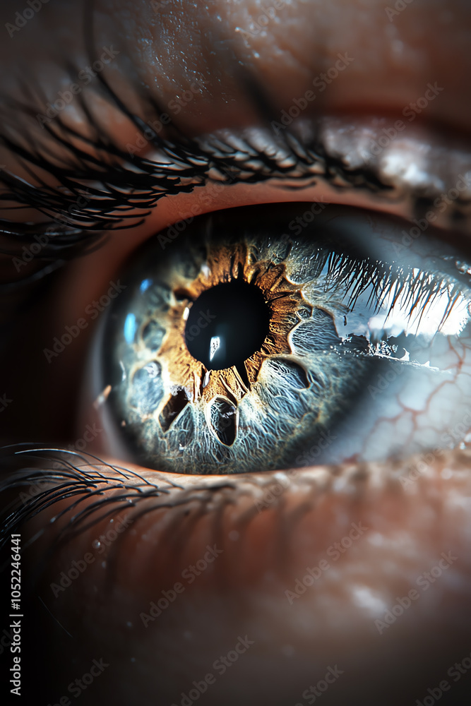 Poster intricate close-up of an eye revealing striking patterns and colors in the iris