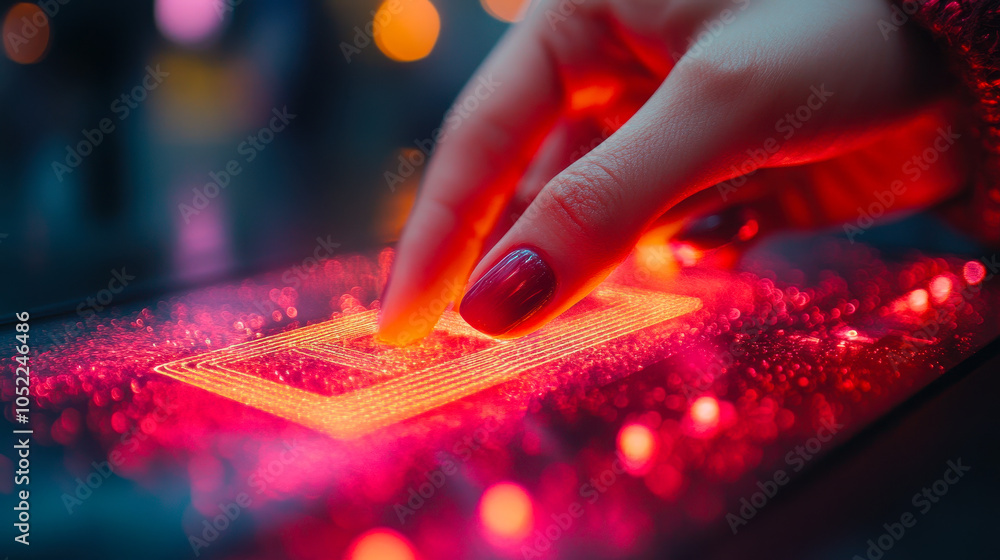 Poster close-up of digital wallet payment using qr code technology with motion for speed and security