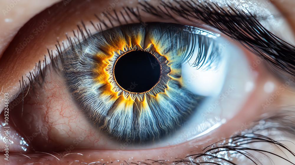 Poster a stunning close-up of an eye with fiery iris patterns capturing the intricacies of human emotion an