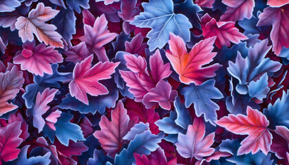 An illustration of colorful frozen leaves