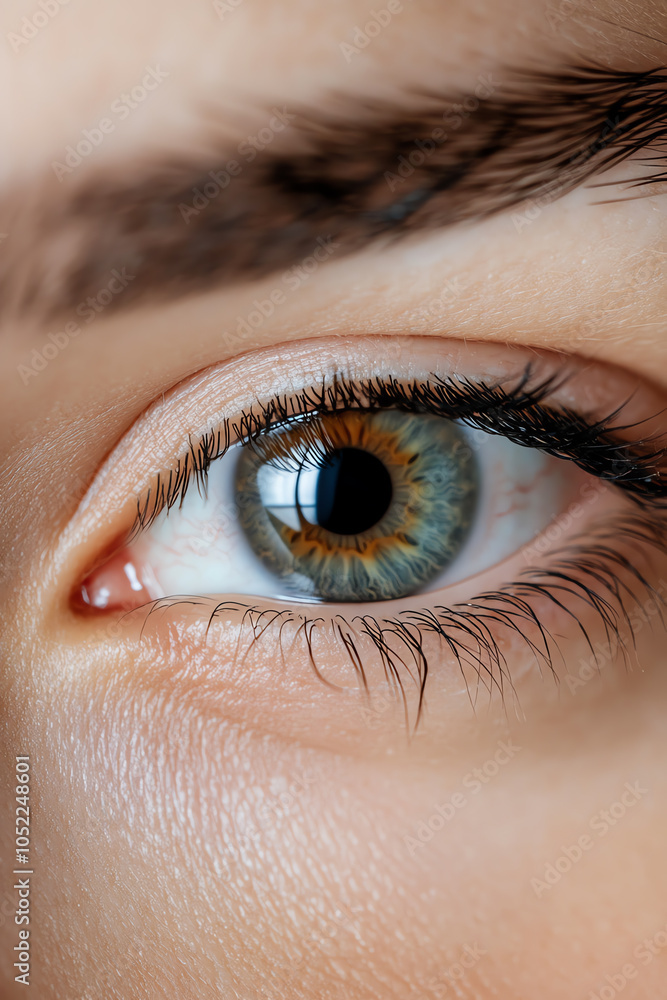 Poster close-up of a human eye highlighting unique iris patterns and colors for artistic exploration