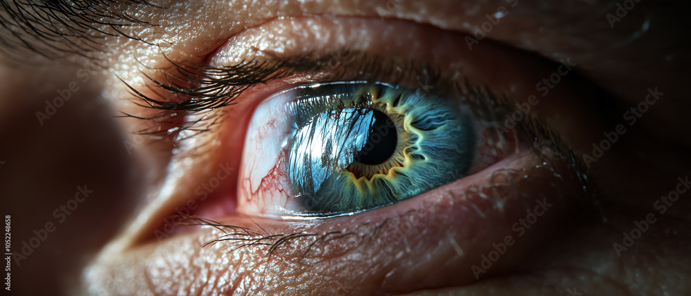 Poster a close-up view of an eye capturing intricate details and colors in nature