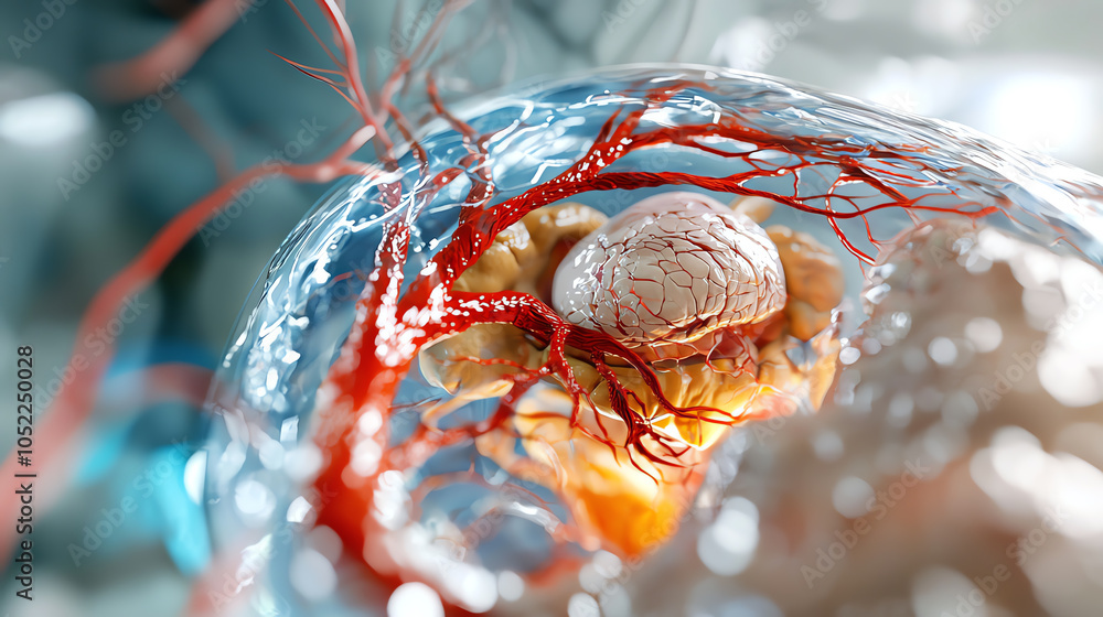 Poster exploring the intricate structure of cellular biology a focus on vascular networks and tumor develop