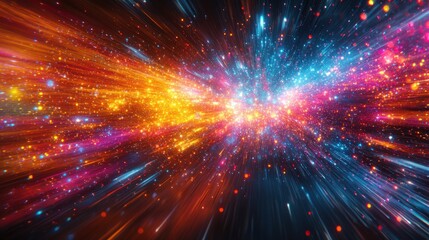 Fototapeta premium Abstract Background with Red, Orange, and Blue Lights and Glittering Particles