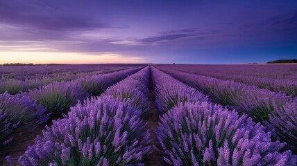 Obraz premium a field of lavender that has a purple sky in the background.