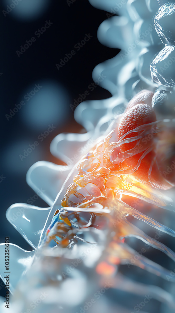 Poster intricate visualization of the human spine and nervous system highlighting biomechanical processes i