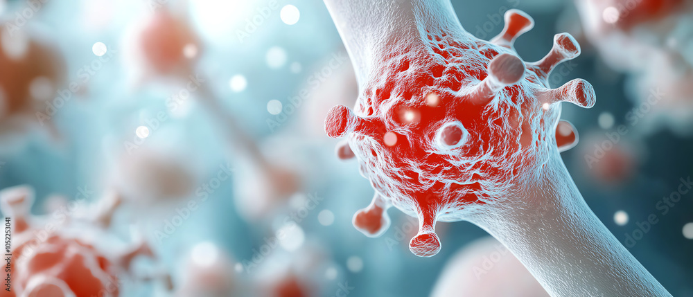 Poster microscopic view of viral structures exploring the intricacies of pathogens and their impact on heal