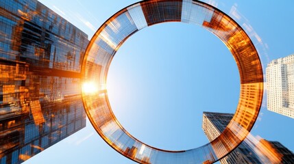 Futuristic Cityscape with Circular Building and Sky