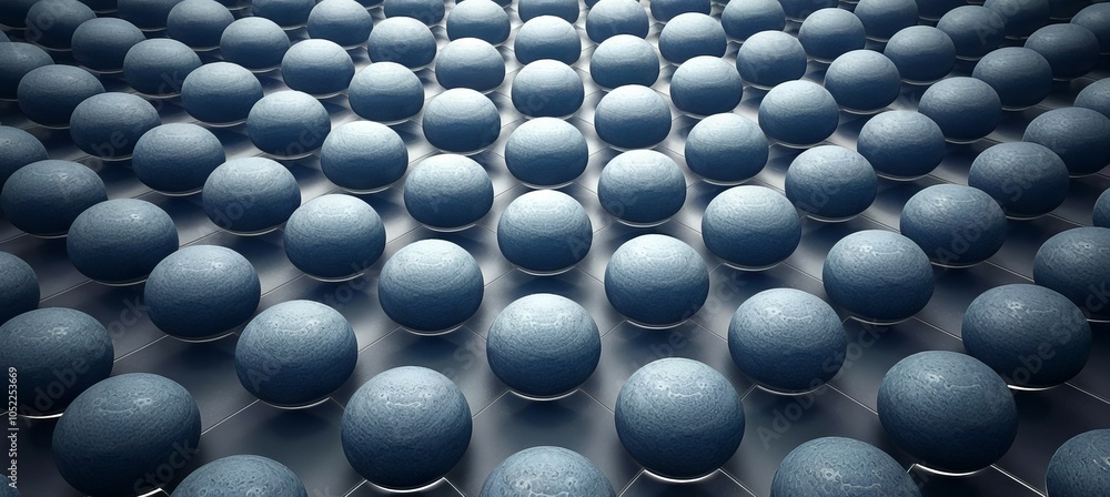 Poster blue sphere pattern. abstract texture of uniform spheres; evokes order, precision, and connection.