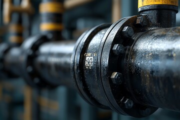 Fototapeta premium Closeup of a refinery valve, processing fuel under pressure, industrial detail