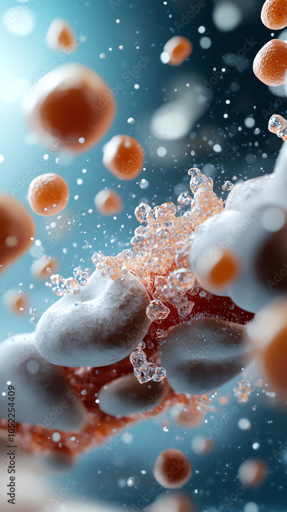 Aufkleber an abstract exploration of cellular structures and microorganisms in a vivid scientific visualizatio