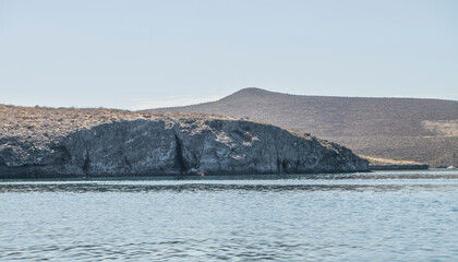 Rocky mountain formations on ESPIRITU SANTO island, on the Baja California peninsula, Baja California Sur state, Sea of ​​Cortes, MEXICO. Nature of The Baja