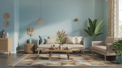 A living room with a couch chairs and a table with plants.