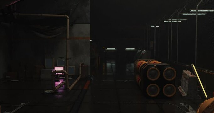 sci-fi hallway cyberpunk scene