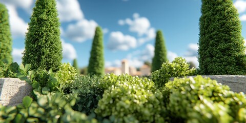 Lush Green Bushes and Trees in a Mediterranean Garden
