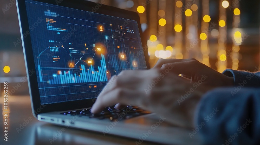 Poster data analysis on a laptop with visualizations